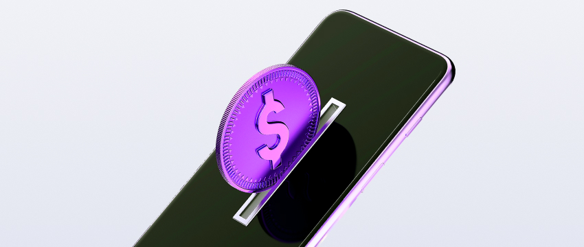 A close-up of a purple coin on a phone screen, representing central bank economic releases in forex analysis.